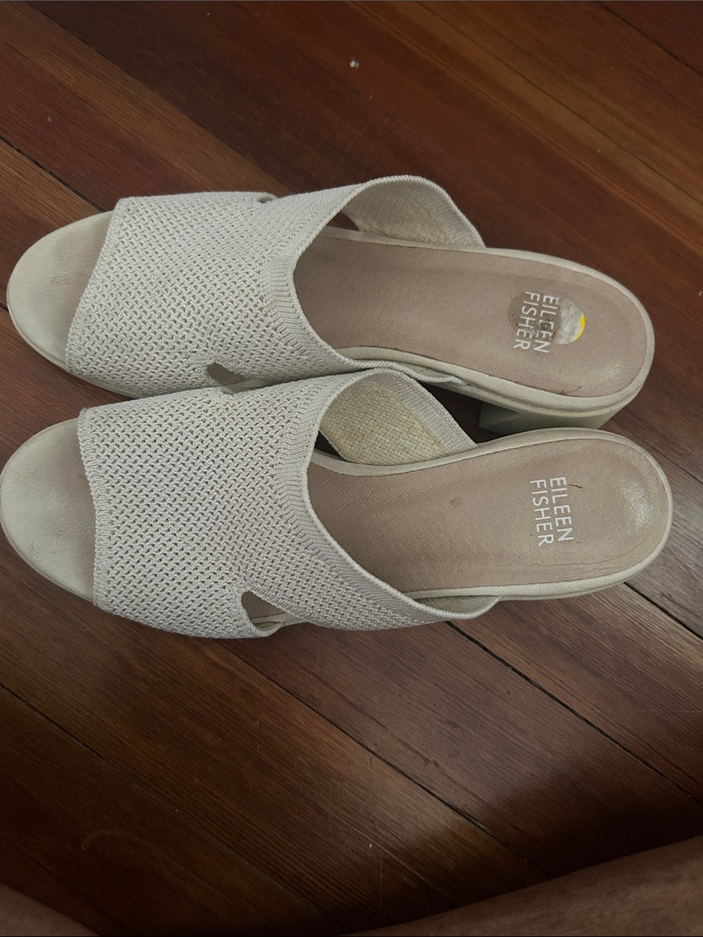 Eileen Fisher Cream Knit Open-Toe Slide Mules